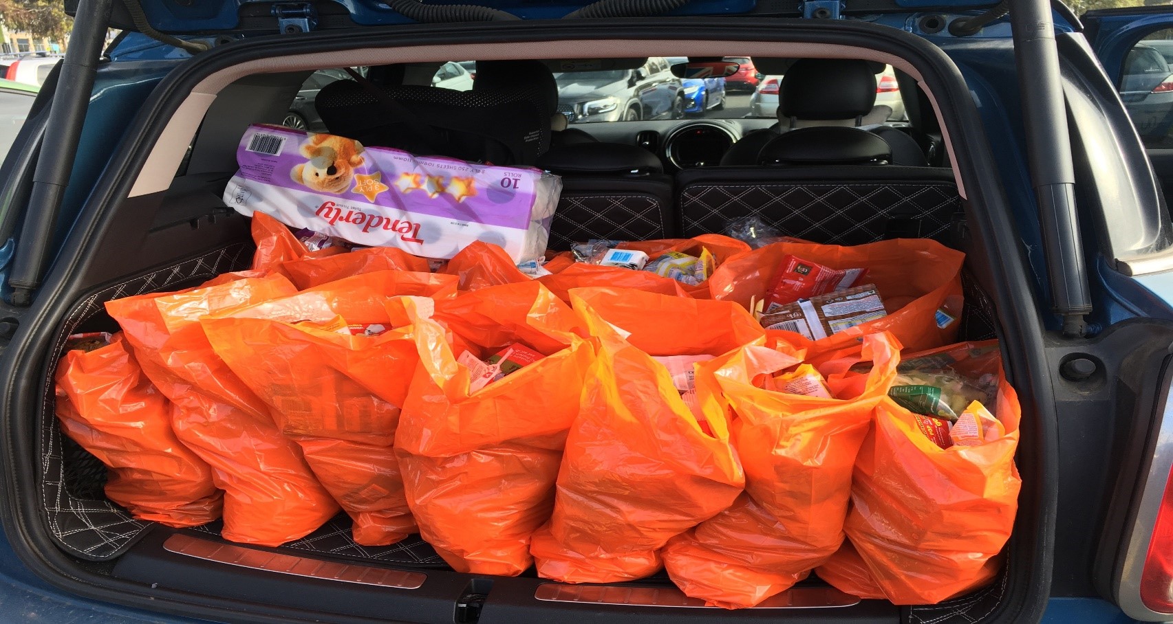 Food hampers in boot of car